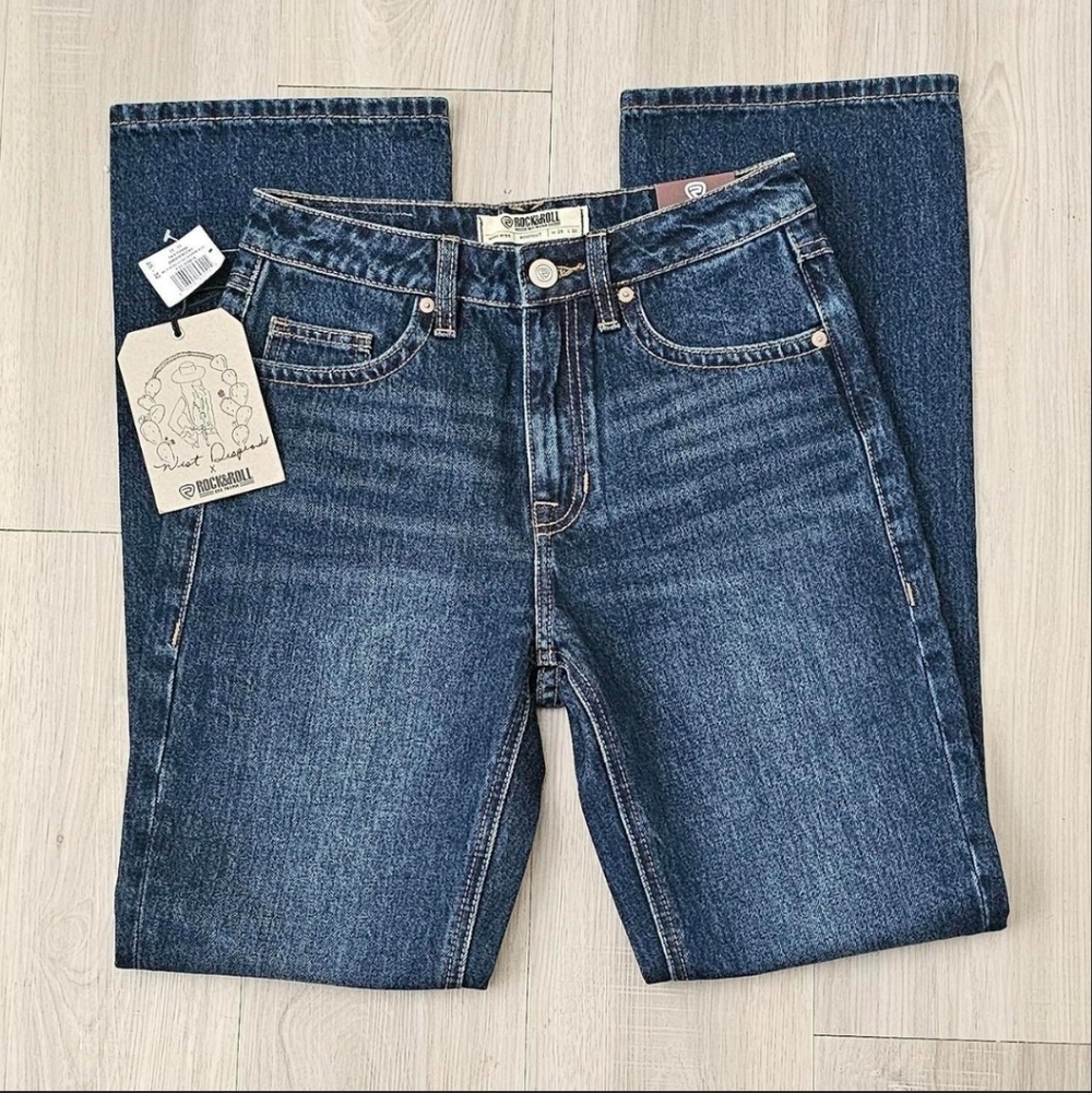 Womens Rock & Roll Denim Dark Wash Boot Cut Jeans